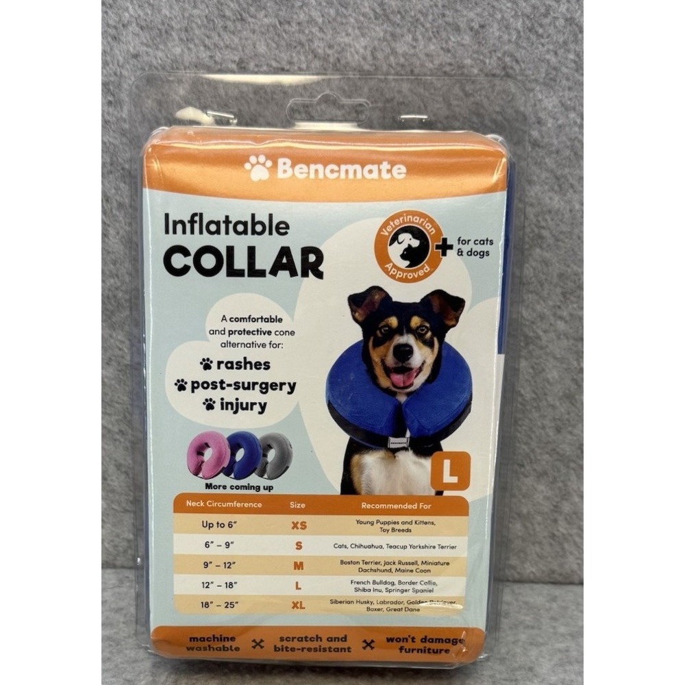 Bencmate Inflatable Collar For Dogs Cats Blue Soft Pet Recover Large